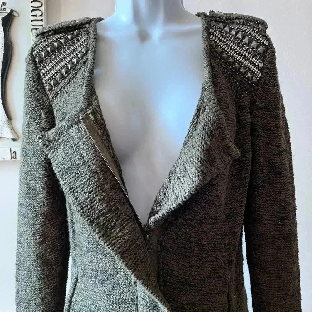 Jamison For Scoop NYC Green Marled Studded Zip Up Cardigan Sweater Size S - Picture 7 of 14